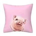 Close-up of pink square pillowcase featuring a cute hand-drawn cartoon pig illustration - 18x18 Inch / 07 Piglet