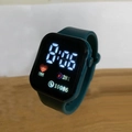 Dark green square LED digital watch for couples with fitness tracking heart rate display - Green