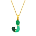 Collier doré avec pendentif lettre J et émail dégradé vert style dopamine - Style Lettre J Bloc de Couleur Verte (S640G-001-J)