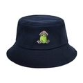 Navy blue bucket hat with embroidered frog and mushroom on a clean white background - M(56-58cm) / Navy Blue