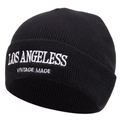 Classic black beanie with white LOS ANGELES VINTAGE MADE embroidery in soft knit - M (56-58cm) / Black