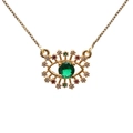 Collar de ojo turco dorado con circón verde central y pestañas de gemas de colores - Mal de Ojo (ML-CN01268CX)
