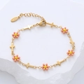 Detail of 18k gold plated stainless steel bracelet with cross charm and pink flower - Peach Flower