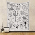 Tenture murale bohème en noir et blanc avec illustrations dessinées à la main d'espèces du désert - 73X95CM / Tissu Brossé