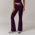Pantalones de yoga acampanados morado oscuro con cintura cruzada y ribete blanco - S / Violeta Giga