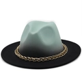 Detail of gradient mint green to black wool fedora hat with chunky gold chain decoration - M(56-58cm) / Mint Green Gradient (05)