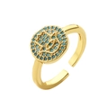 Opvallende Hamsa Hand ring van 18K verguld koper met blauwe ingelegde zirkoon - Verstelbaar Open / Turkoois