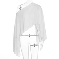 Detalle del chal de punto blanco asimétrico con tejido transparente y diseño de hombro - S / Blanco