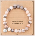 Handmade friendship bracelet with natural stones and silver heart charm on card - Pink Zebra + friendship Card