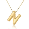 Detailed view of golden capital letter N pendant with polished finish and square link chain - Letter N / Gold