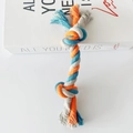 Three-color cotton rope dog chew toy with double knots for pet dental cleaning and play - Grey Orange Blue 25g 18cm