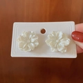Elegant white floral stud earrings with pearl luster on a display card for women - Creamy White Resin Flower Studs (6#)