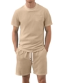 Men's summer waffle knit casual short sleeve tee and shorts set in beige color - S / Khaki