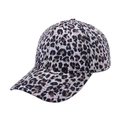 Detailed view of the leopard print pattern and fabric texture on a curved brim baseball cap - Adjustable / Blue Leopard