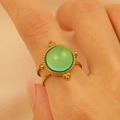 Bohemian gold ring featuring a large green stone and a double-band open design - 2018k Pure Gold Light Green 0337