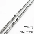 Silver stainless steel Cuban link necklace for men with lobster clasp, 500x6mm size - 6mm x 500mm(KN232920-ZZ)