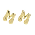 Chubby bubble style letter M stud earrings with 18k gold plating and polished finish - Style-M