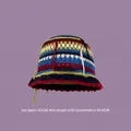 Handmade crochet bucket hat with colorful wave patterns and 16.5cm depth detail - M (56-58cm) / Tassel Striped Knit Hat Blue Red