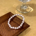 Close-up of elegant lavender pearl bracelet with silver pavé rhinestone beads - Pink Large Bead Style / 8mm Bead Diameter