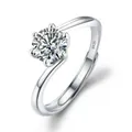 Crossed band adjustable S925 silver ring with classic six-prong round brilliant cut stone - Classic 6-Prong 1ct / Adjustable Open