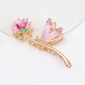 Golden alloy shark hair clip featuring a pink lotus flower and a dragonfly with pearls - HS02634 Pink