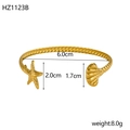 Detailed view of gold starfish and shell open bangle with dimensions and weight info - Gold Starfish Shell (HZ1123B)