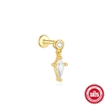 Golden S925 sterling silver kite-shaped zircon stud earring with tassel link design - Gold #3