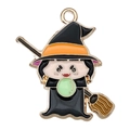 Enamel Halloween witch charm with black hat and green crystal ball for DIY jewelry - 1pc Black Magic Hat Witch (25x21mm)