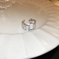 Elegant silver open ring featuring square shell inlays and sparkling cubic zirconia accents - 41# Light Luxury Sugar Rhinestone Style