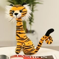 Sitting plush tiger toy with realistic orange and black stripes and soft white fur - Brown Black Tiger / 25cm
