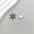 Antique silver hollow star charm pendants with vintage filigree patterns and open frames - 1Pc Antique Silver Star 19*25mm