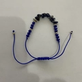 Adjustable dark blue braided bracelet with natural stone chips and faceted beads - Blue Cord Braided Style (7872)