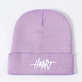 Lavender purple knitted beanie with white HEART letter embroidery in a soft minimal style - Light Purple