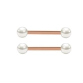 Rose gold stainless steel nipple barbell ring with white pearl ends, pair set - Rose Gold White Artificial Pearl