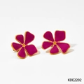 Eleganti orecchini a fiore in smalto viola con placcatura in oro a cinque petali - Rosa Rosso