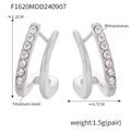 Detail of Titanium steel C-shaped earrings with rhinestones showing dimensions and weight - Steel Color White Rhinestone Earrings