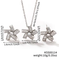 Dettagli del set collana e orecchini a stella in argento con zirconi e dimensioni - Stile Fiore di Stella a Nastro (KSS00114) / Argento