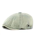 Light blue washed denim newsboy cap featuring vintage stitching and metal buckle - One Size (55-60cm Adjustable) / Light Blue