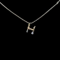 Silver H letter necklace with multi-color zircon stones on sleek black background - Letter H / Silver