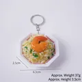 Miniature fried rice keychain with shrimp in white octagonal tray and metal ring - Large Shrimp Fried Rice - Octagonal Bowl - With Keychain