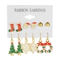 6er-Set Weihnachts-Emaille-Ohrringe mit Weihnachtsmann, Baum und Schneeflocken-Motiven - HS503-4
