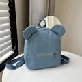 Mini blue denim backpack with cute bear ears and adjustable straps for casual travel - Backpack Only / Sky Blue