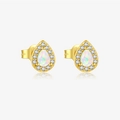 Elegant pair of S925 sterling silver teardrop stud earrings with opal and gold finish - 18k Gold-MME1033-Small Teardrop Opal