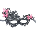 Elegant black lace masquerade mask with pink butterflies and rhinestone details - Rhinestone Butterfly Red Mask (5706668349866)