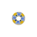 Vue détaillée d'un pendentif rond en émail doré avec motifs floraux jaune et bleu clair - 11mm*11mm / VZ468 Multicolore Rond