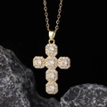 Gold-plated cross necklace for men and women with micro-pave white cubic zirconia stones - Gold Classic Pavé (Style 3)
