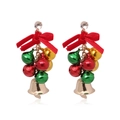 Christmas drop earrings featuring red ribbon bows and colorful jingle bell pendants - White Diamond Bell Studs