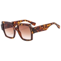 Oversized square tortoise shell sunglasses with gradient brown lenses for a retro street look - Leopard Frame Gradient Tea Lens