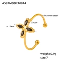 Größe 7 Ring aus Titanstahl mit schwarzem Zirkon-Blumen-Detail und 18k Vergoldung - US 7 / Offener Ring / Goldener Offener Ring-Schwarzer Zirkon