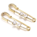 Golden U-shaped safety pin brooches with heart-shaped zircon and rhinestone inlay - 5# Gold Heart Row 6.5*1.5cm
